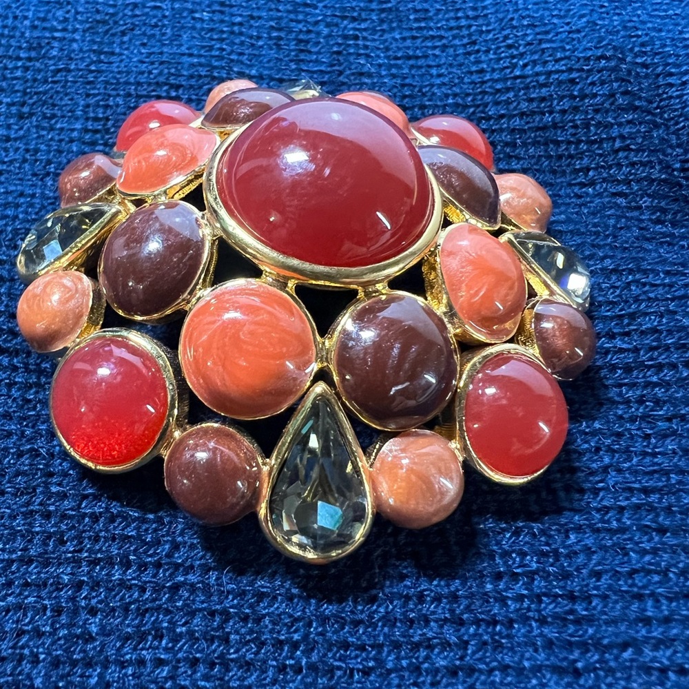 OMGosh! Vintage Joan Rivers Gripoix Jelly Jewel and Crystals Large Domed Brooch